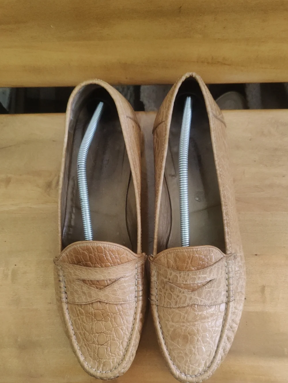 Vintage 90s Christian Dior Croc Embossed Loafer Tan Size 13 Made In Italy COA